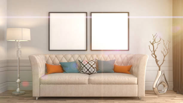 istock mock up poster frame in interior background. 3D Illustration 650264194