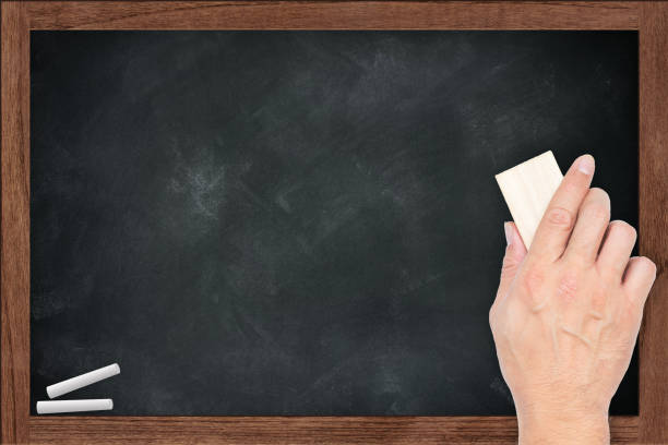 istock empty chalkboard, chalk board with chalk dirty with chalk erase stain in the school space for chalk text 650285568