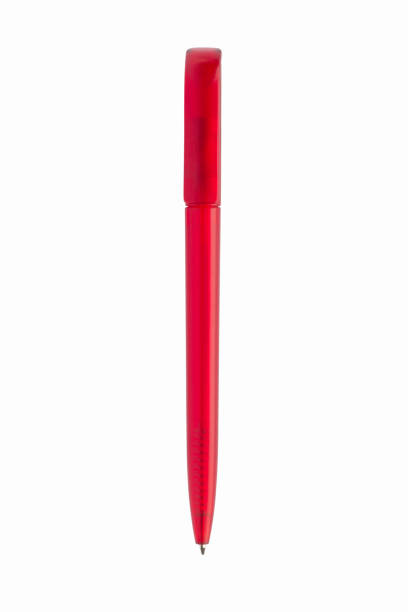 istock Office: modern red plastic ballpoint pen isolated on white 650320150