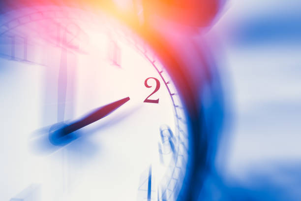istock clock time with zoom motion blur focus at 2 o'clock, fast speed business hour concept. 650328300