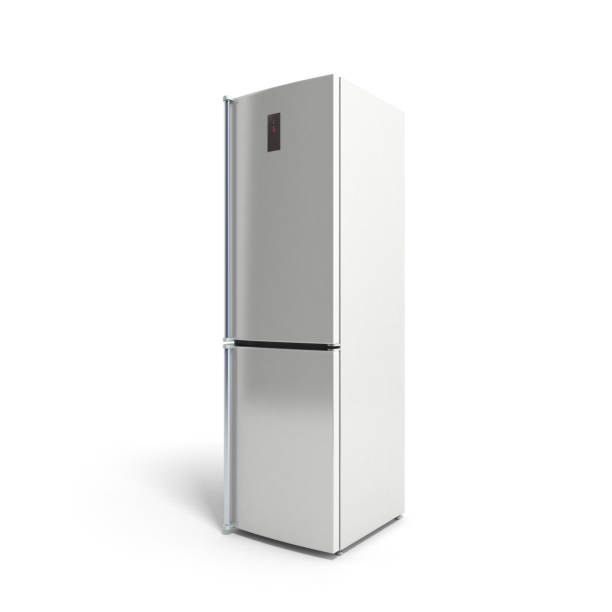 istock Stainless steel modern refrigerator on white 3d illustration 650328514