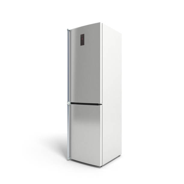 Stainless steel modern refrigerator on white 3d illustration stock photo