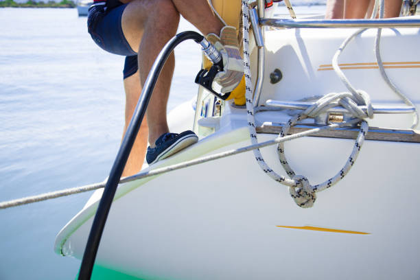 Fueling yacht on the sea