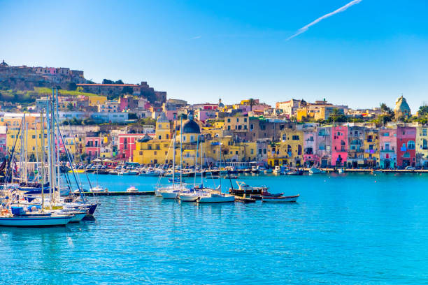 Procida is a small island in the Bay of Naples in southern Italy. Composite photo