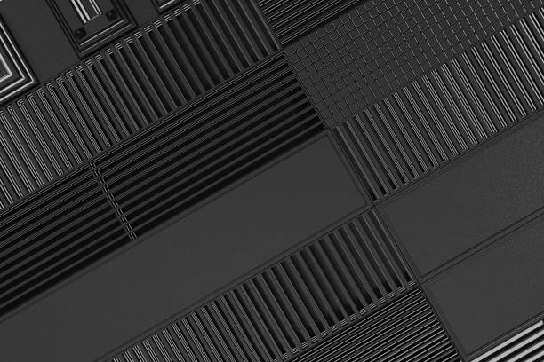 istock Futuristic technological or industrial background made from metal grates with glowing lines and elements 650367162