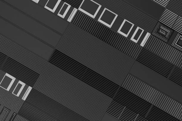 istock Futuristic technological or industrial background made from metal grates with glowing lines and elements 650385250