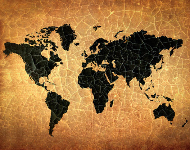 istock Antique world map on grunge cracked paper 650394544