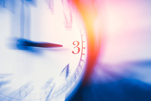 istock clock time with zoom motion blur focus at 3 o'clock, fast speed business hour concept. 650401882