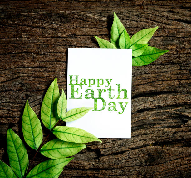 istock Happy Earth Day paper sheet with fresh spring  green leafs 650406466