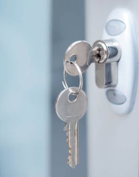 istock Door lock witj keys macro shot - Real estate concept 650429792