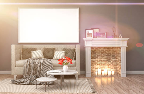 istock mock up poster frame in interior background. 3D Illustration 650431432