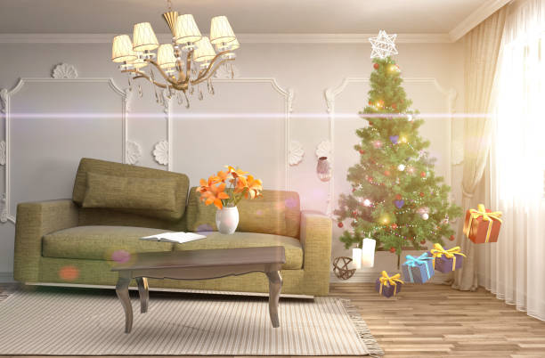 istock Christmas tree with decorations in the living room. 3d illustration 650447242
