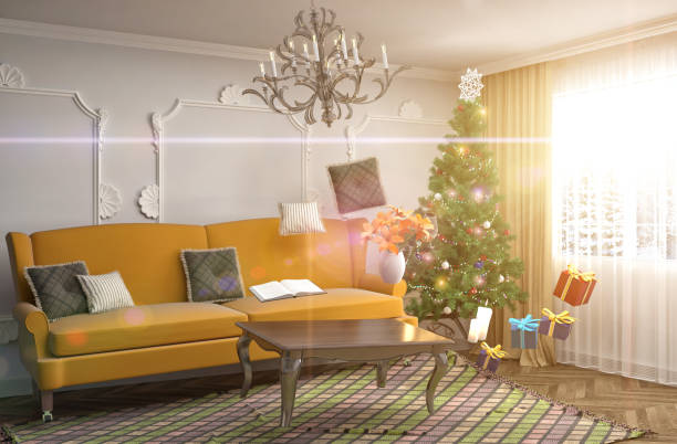 istock Christmas tree with decorations in the living room. 3d illustration 650447344