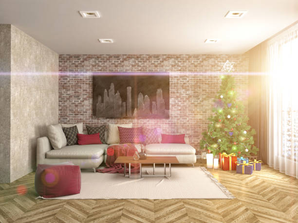 istock Christmas tree with decorations in the living room. 3d illustration 650447792