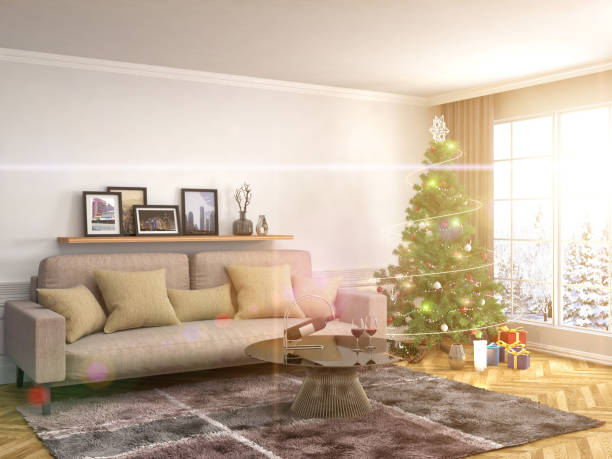 istock Christmas tree with decorations in the living room. 3d illustration 650447960