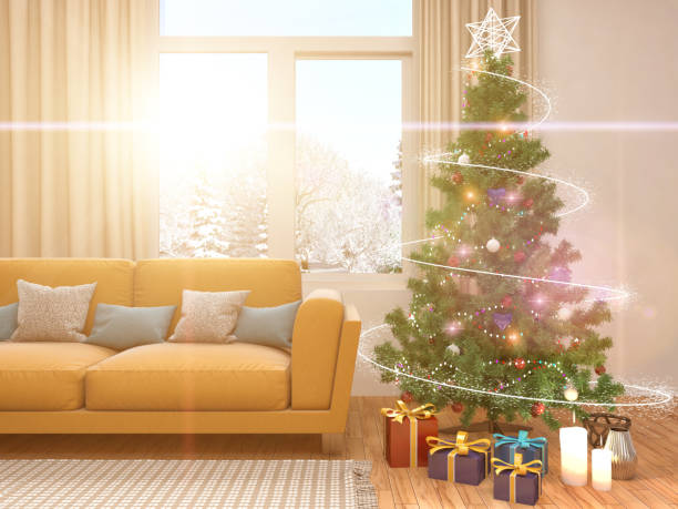 istock Christmas tree with decorations in the living room. 3d illustration 650448028