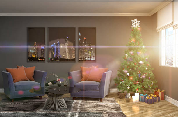 istock Christmas tree with decorations in the living room. 3d illustration 650448198