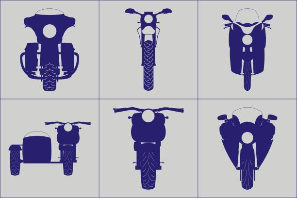 Different kind motorcycle front view icon set Different kind motorcycle front view vector illustration simplifying icon set sidecar stock illustrations