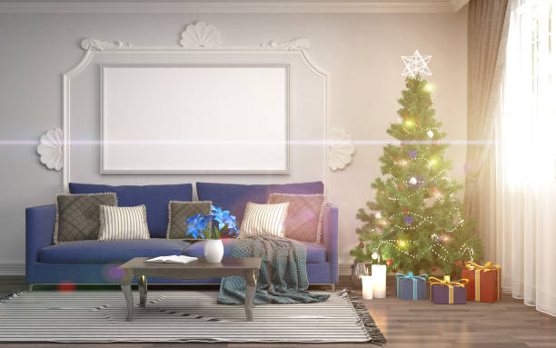 istock Christmas tree with decorations in the living room. 3d illustration 650465454