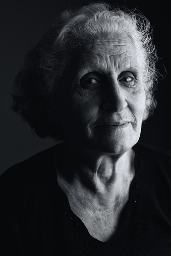 Senior woman black and white portrait