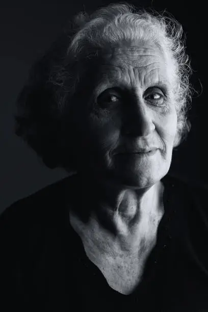 Photo of Senior woman black and white portrait