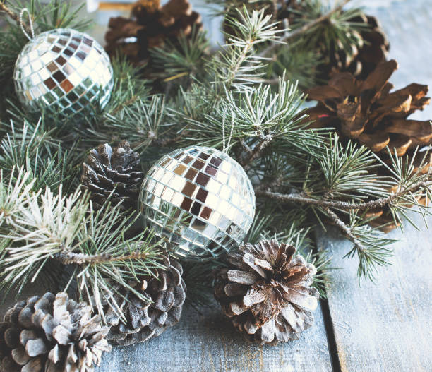 istock Christmas card with fir branches and decoration 650525006