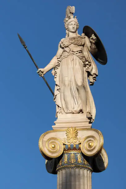 Athena goddess statue in front of Academy of Athens, Attica, Greece