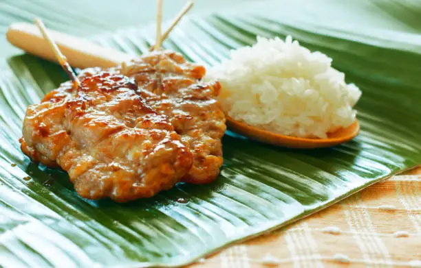 Grilled pork with sticky rice, Thai food