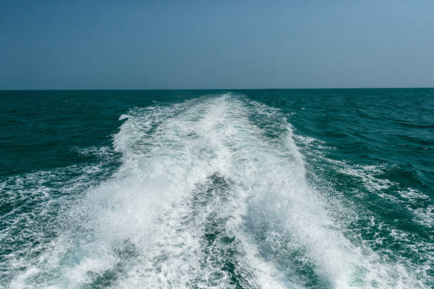 istock Acting wave behind motor boat at the vast ocean 650606454