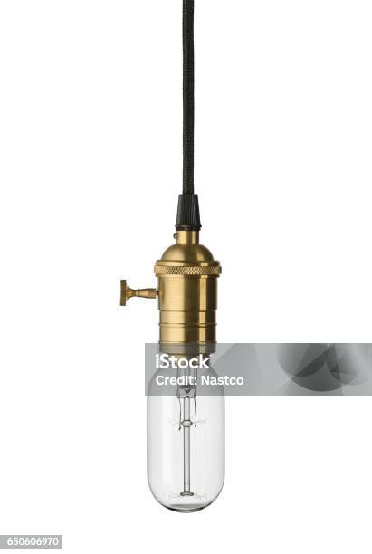 Vintage Light Bulb Stock Photo - Download Image Now - Light Bulb, Hanging, Old-fashioned