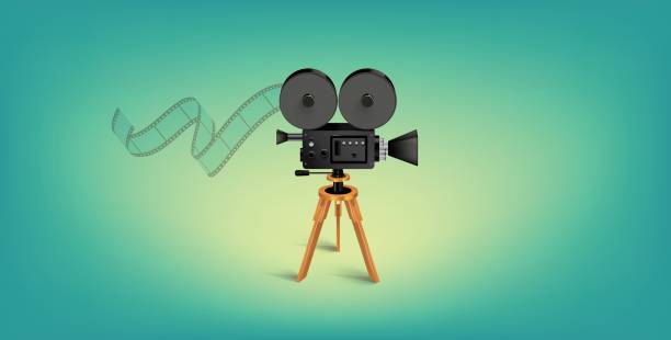 Detailed Vector Movie Camera Illustration Fully editable in Adobe Illustrator,(Eps 10 + transparency effects used .)  photographic film camera stock illustrations