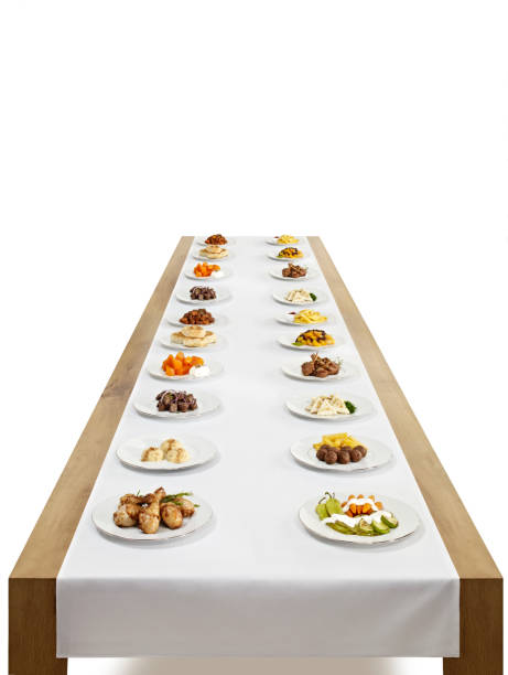 Dining table long dining table full of delicious food big plate of food stock pictures, royalty-free photos & images