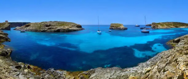 Blue lagoon in Malta on the island of Comino