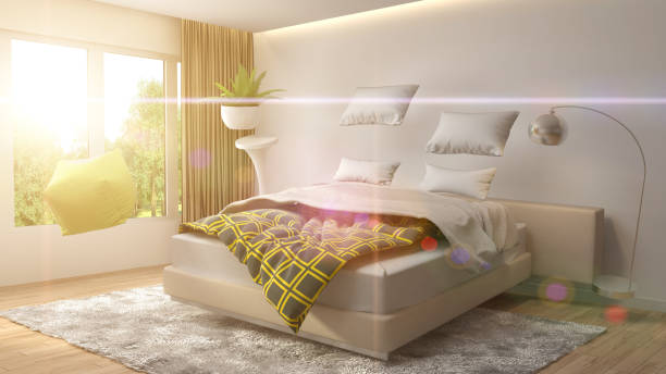 istock Zero Gravity furniture hovering in living room. 3D Illustration 650617442