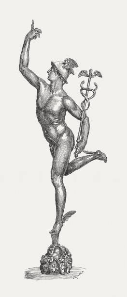 ilustraciones, imágenes clip art, dibujos animados e iconos de stock de mercurio, dios romano, creado (1580) de giambologna, florenze, publicó de 1884 - renaissance statue italy florence italy