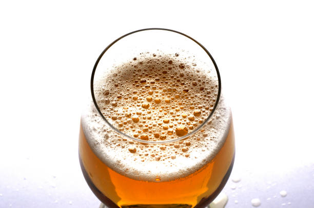 Close up for beer bubbles in glass for beer days concept