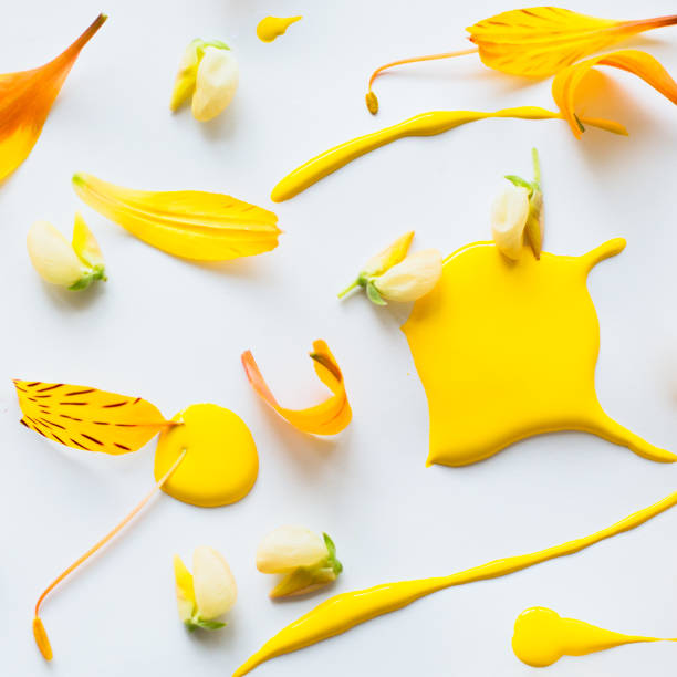 istock Abstraction with yellow paint and flowers 650622250