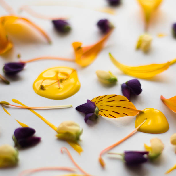 istock Abstraction with yellow paint and flowers 650622450