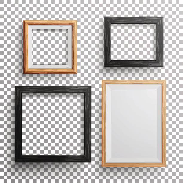 リアルな写真フレーム ベクトル。3 d セット スクエア、a3、a4 サイズの光木材空白の図枠、柔らかい透明な影と透明な背景に掛かっています。モックのデザイン テンプレート - picture frame paintings frame photography点のイラスト素材／クリップアート素材／マンガ素材／アイコン素材