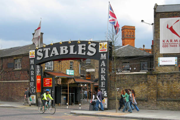 Stables Market London, England - June 27 2006: Entrance of the Stables Market in the famous district of Camden Town in London. camden stables market stock pictures, royalty-free photos & images