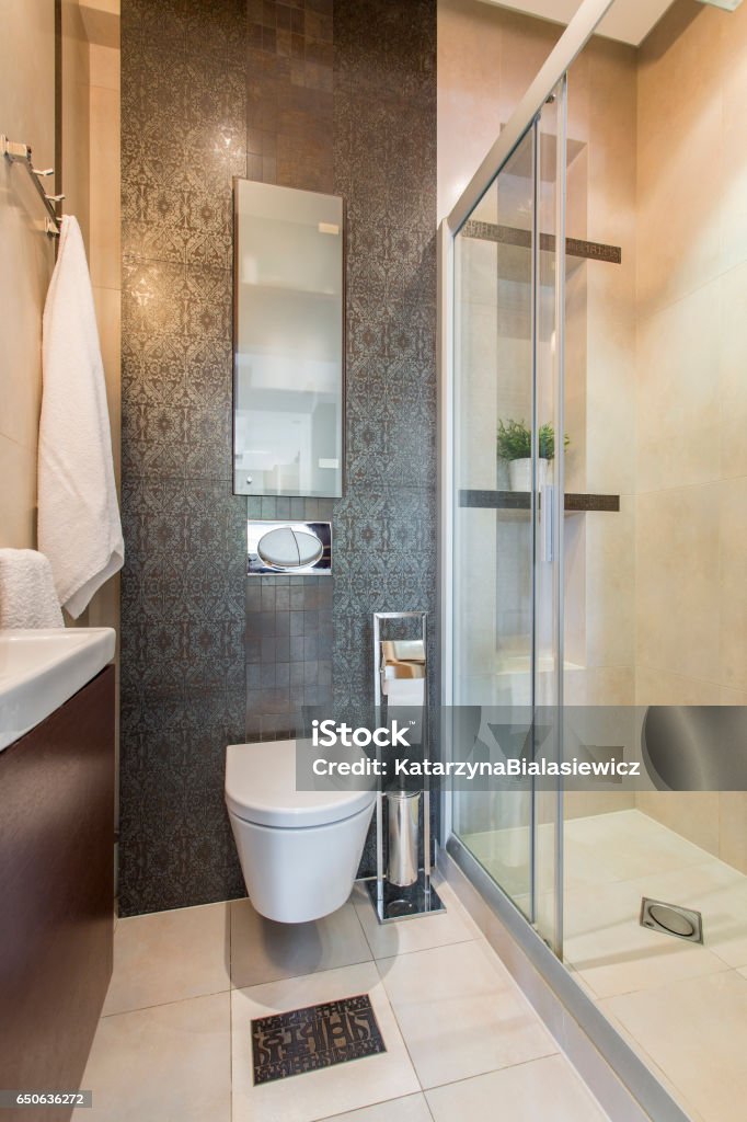 Luxury bathroom interior Interior of luxury bathroom with a shower Bathroom Stock Photo