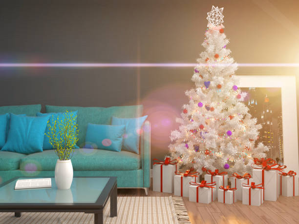 istock Christmas tree with decorations in the living room. 3d illustration 650641146