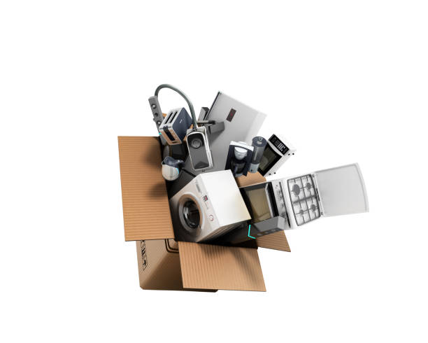 istock Home appliances Group of white refrigerator washing machine stove microwave 650642490