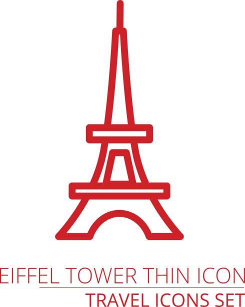 ilustraciones, imágenes clip art, dibujos animados e iconos de stock de parís, torre icono delgada línea para web y móvil, moderno minimalistico diseño plano. icono gris oscuro de vector sobre fondo gris claro. - eiffel tower