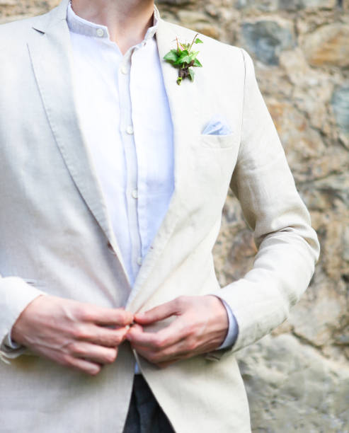 istock Gentle groom boutonniere with ivy 650648590