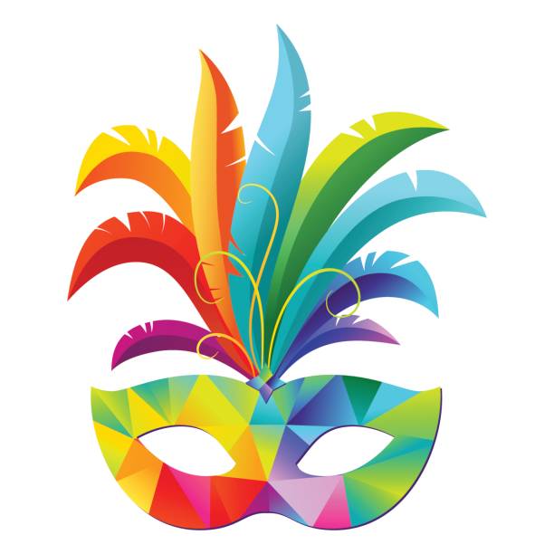 ilustraciones, imágenes clip art, dibujos animados e iconos de stock de máscara del partido vector colorido carnaval con plumas - vector costume party feather