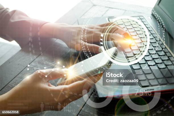 Business With Laptop Connection Technology Interface Stock Photo - Download Image Now