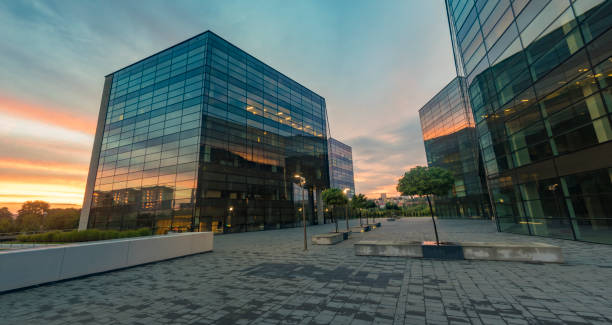 istock Modern office building in the evening 650662788