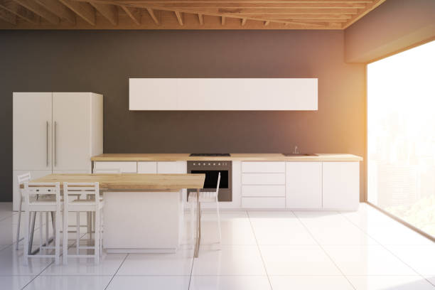 istock Kitchen with stools and narrow picture, toned 650676280