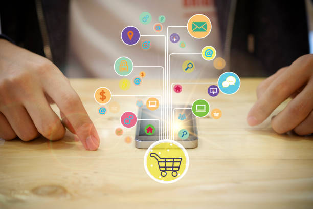 istock shopping cart with application software icons on mobile 650684962